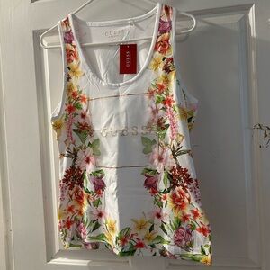 GUESS White Floral Scoop Neck Tank